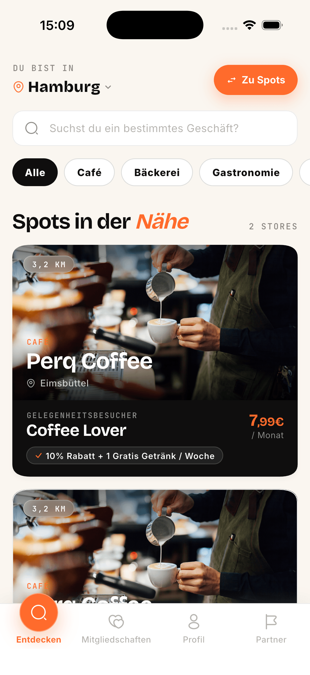Perq App — Spots in der Nähe